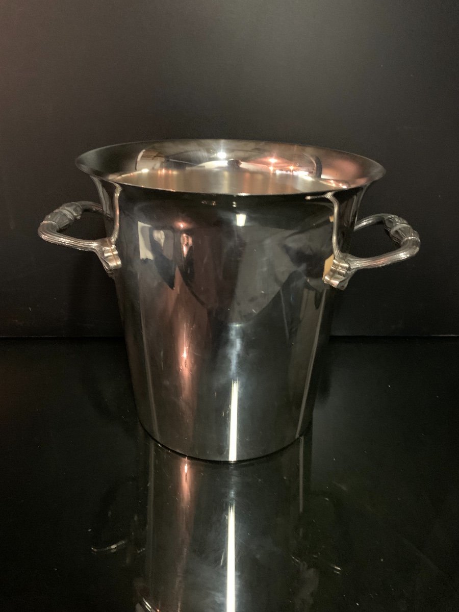 Champagne Bucket In Silver Metal.-photo-3