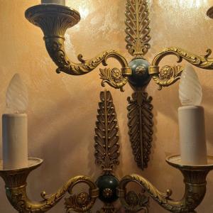 Important Pair Of Empire Style Sconces In Gilt Bronze.