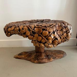 Art Populaire , Table Basse , Boîte De Canapé En Bois Sculpté.