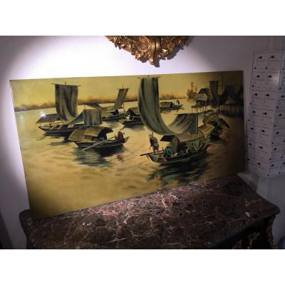 Rare And Large Panel Lacquer In China Early Twentieth
