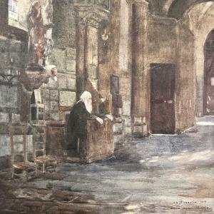 Painting, Henri Paul Hannotin, Saint Séverin Church, Paris.