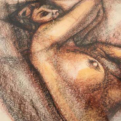 Blood Female Nude Drawing Signed Gerard Calvet