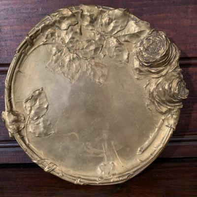 Plate, Empty Pocket In Gilt Bronze Signed Semart Art Nouveau.