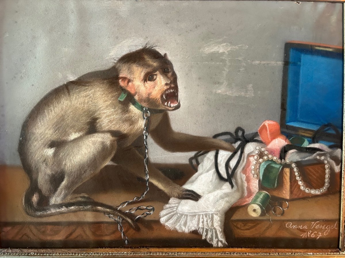 19th Century Painting Curiosity With The Monkey-photo-4