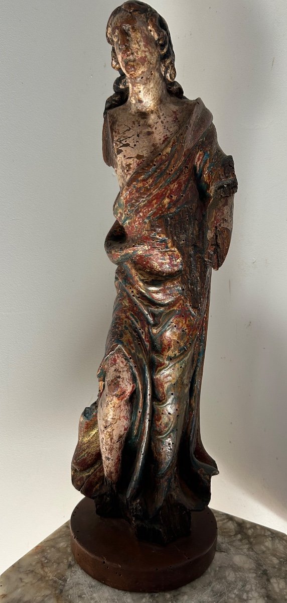 Haute époque Statue Bois Polychrome