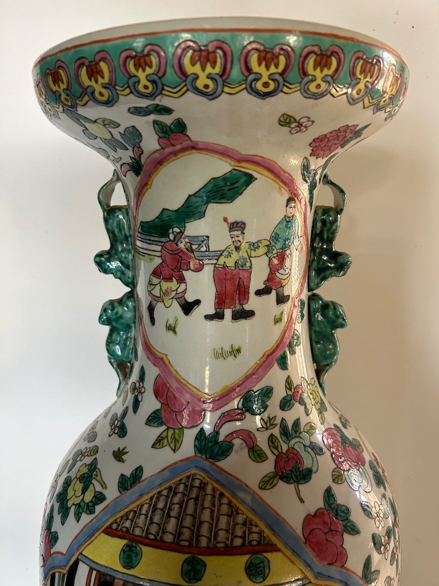 Chine Vase Balustre Porcelaine Canton 20eme 61cm-photo-1