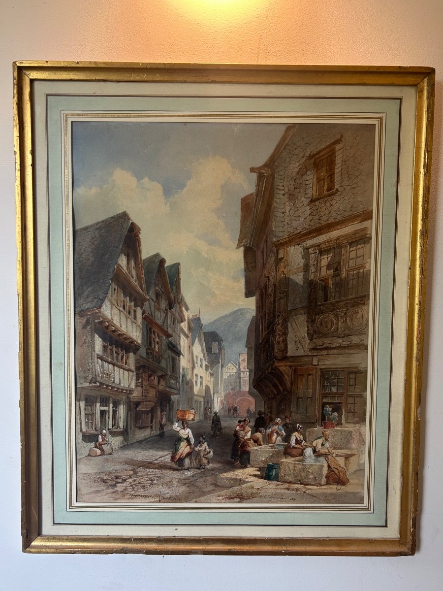 Aquarelle 19eme Gustave Simonau Bernkastel Moselle 