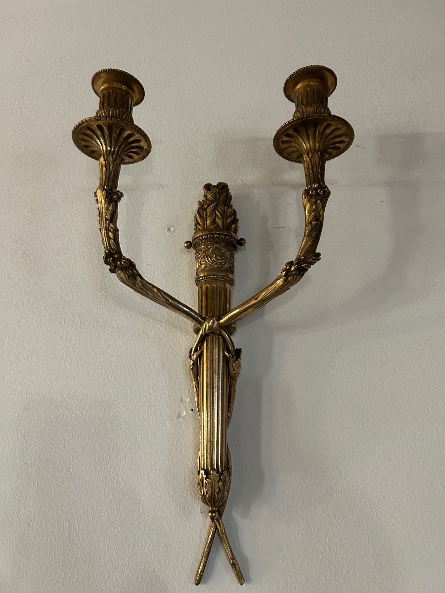 Pair Of Louis XVI Gilt Bronze Wall Lights -photo-1