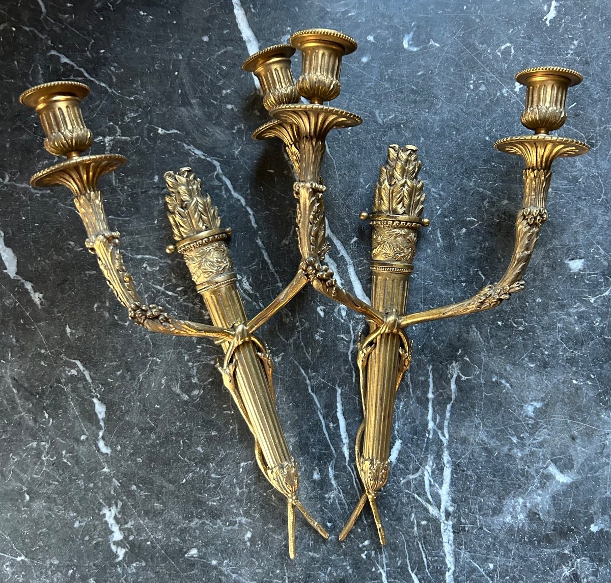 Pair Of Louis XVI Gilt Bronze Wall Lights 