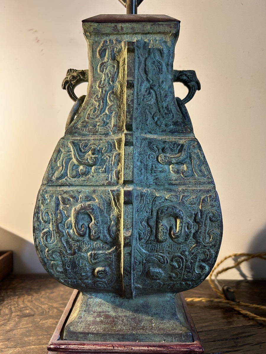 Archaic Chinese Bronze Lamp-photo-3