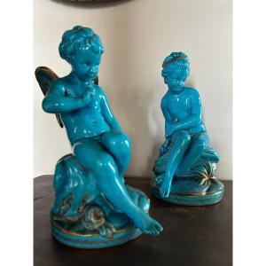 Statue Porcelaine 19eme Falconet Amour Et Nymphe