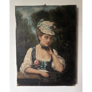 Tableau Portrait Jeune Femme 19eme