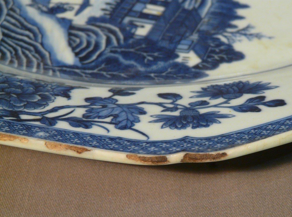 Plat En Porcelaine Décor De Paysage En Bleu De Cobalt. Chine époque Qing-photo-7