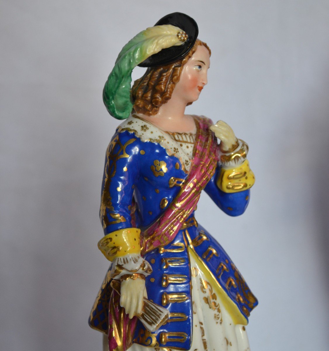 Lady And Musketeer In Paris Porcelain. 19th Century.-photo-4