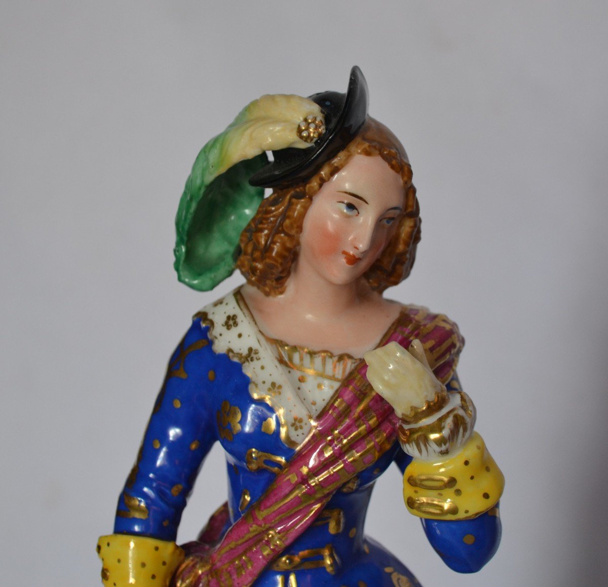 Lady And Musketeer In Paris Porcelain. 19th Century.-photo-2