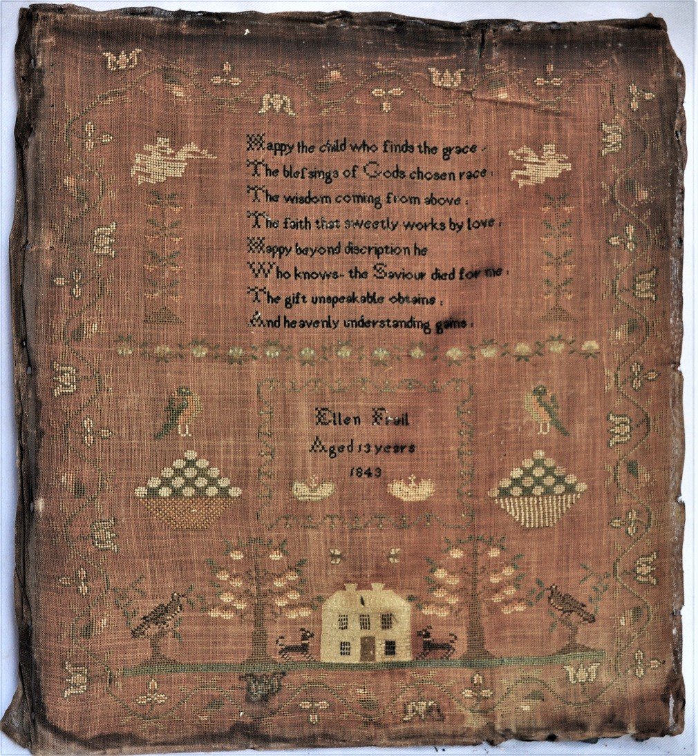 Embroidery On Cloth By Ellen Frail. Dated 1843.