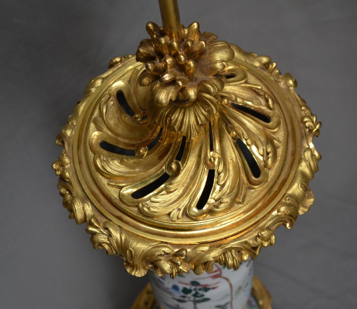 China Yongzheng Porcelain Khou Vase. Mount In Gilt Bronze.-photo-4