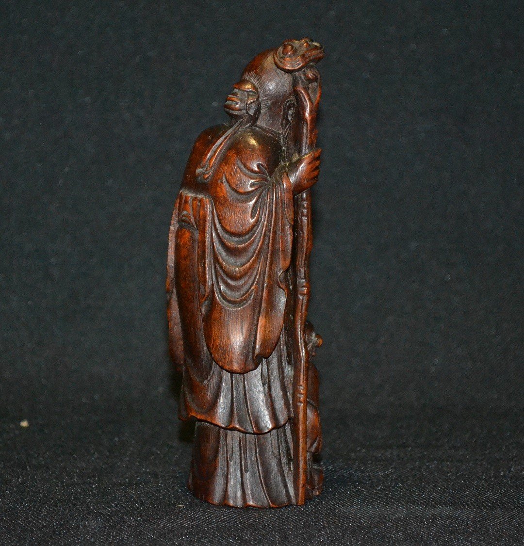 Chinese God Of Longevity, Shou Lao In Carved Bamboo. Qing Dynasty.-photo-2