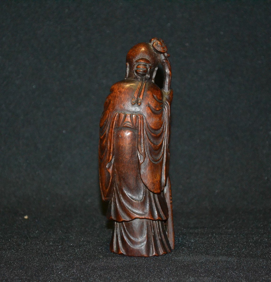 Chinese God Of Longevity, Shou Lao In Carved Bamboo. Qing Dynasty.-photo-1