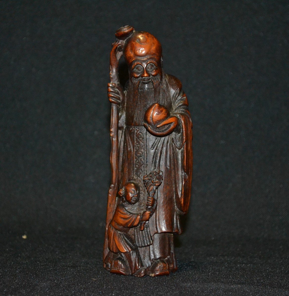 Chinese God Of Longevity, Shou Lao In Carved Bamboo. Qing Dynasty.-photo-3