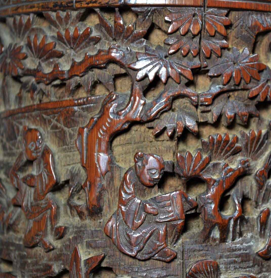 Pot En Bambou Sculpté De Shou-lao .Travail Chinois du 19° Siècle ou avant.Dynastie Qing ou Ming-photo-3