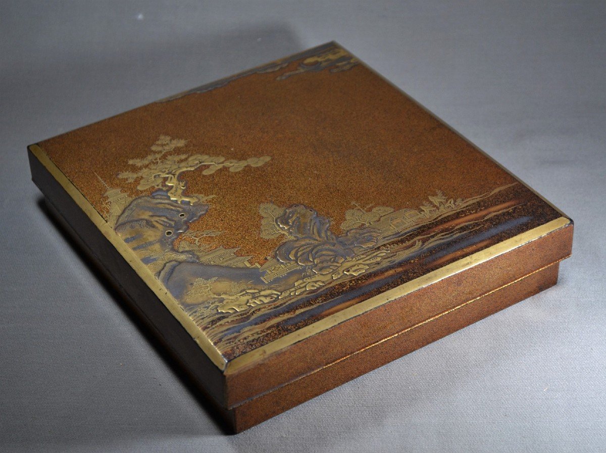 Suzuribako In Lacquer. Lake Landscape In Gold And Silver Maki-e. Kirikane And Nashiji.edo 17th Century-photo-3