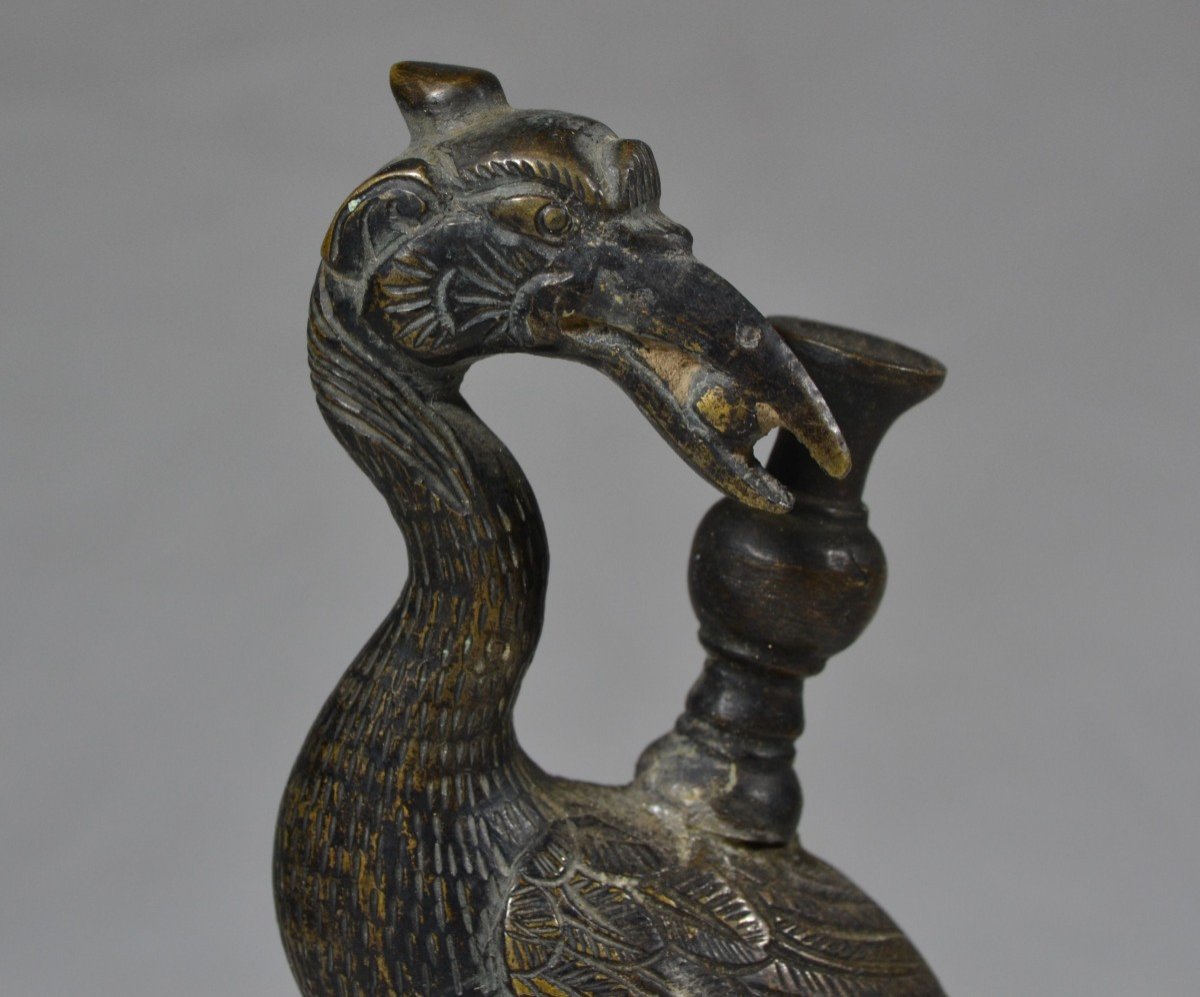 Pair Of Cast Bronze Cranes. Incense Holder Or Candlestick. China Qing Or Ming Period.-photo-3