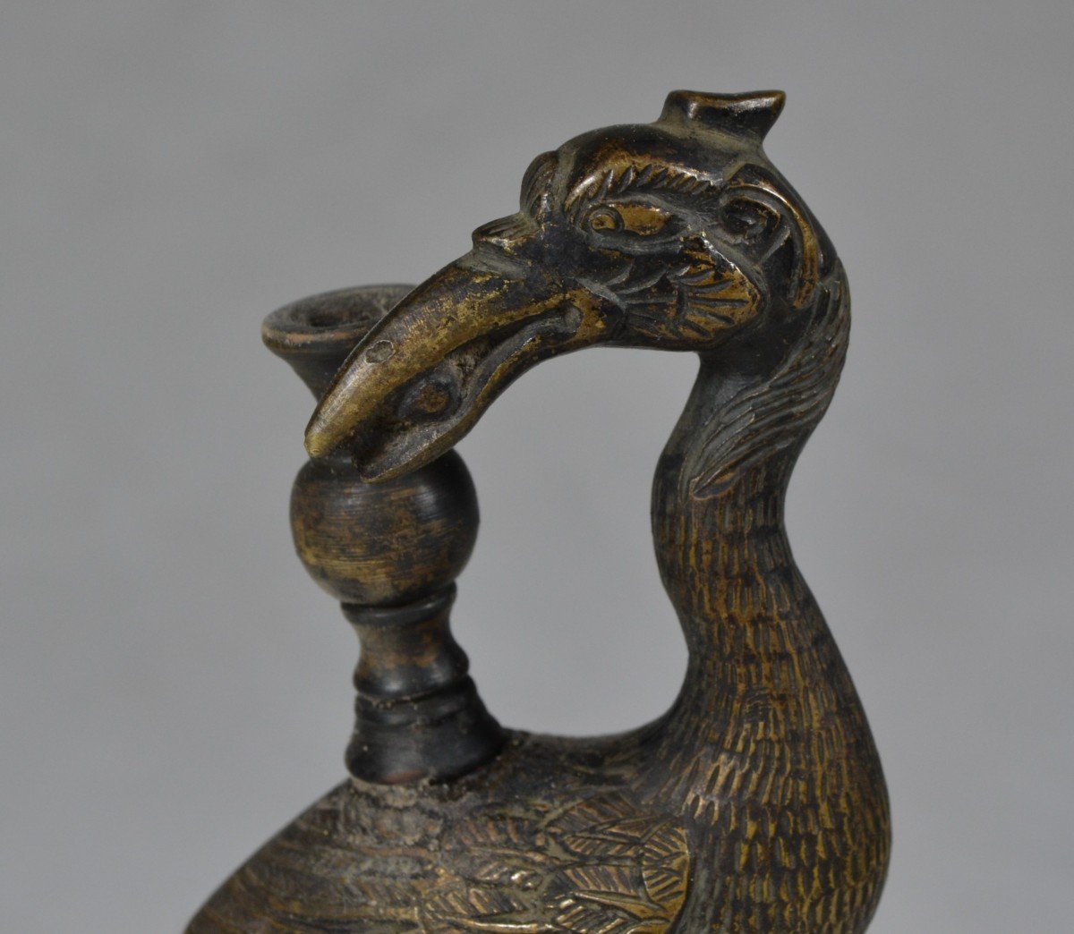 Pair Of Cast Bronze Cranes. Incense Holder Or Candlestick. China Qing Or Ming Period.-photo-3