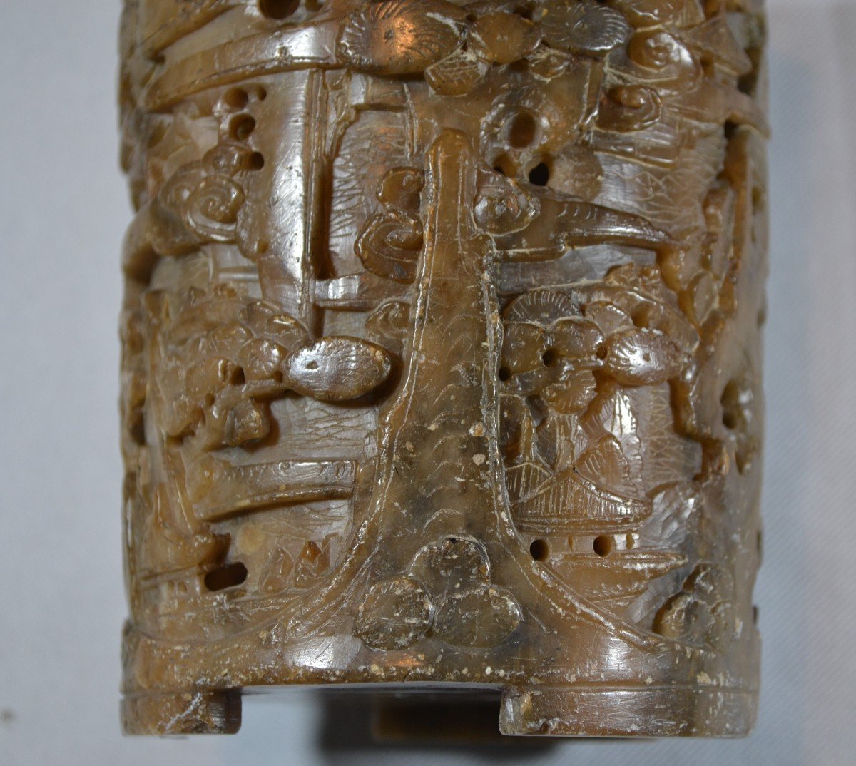 Perfume Burner Or Brush Pot In Soapstone Carved With Landscape. China Qing Dynasty 17°-19°.-photo-4