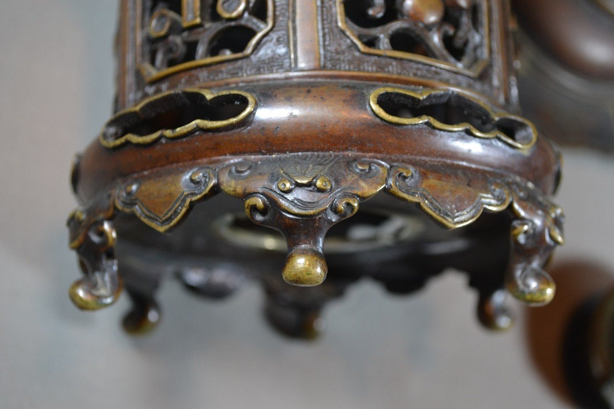 Lanterne à Suspendre En Bronze (tsuri Toro).rare Décor De Croix Chrétienne.japon Période Edo.-photo-7