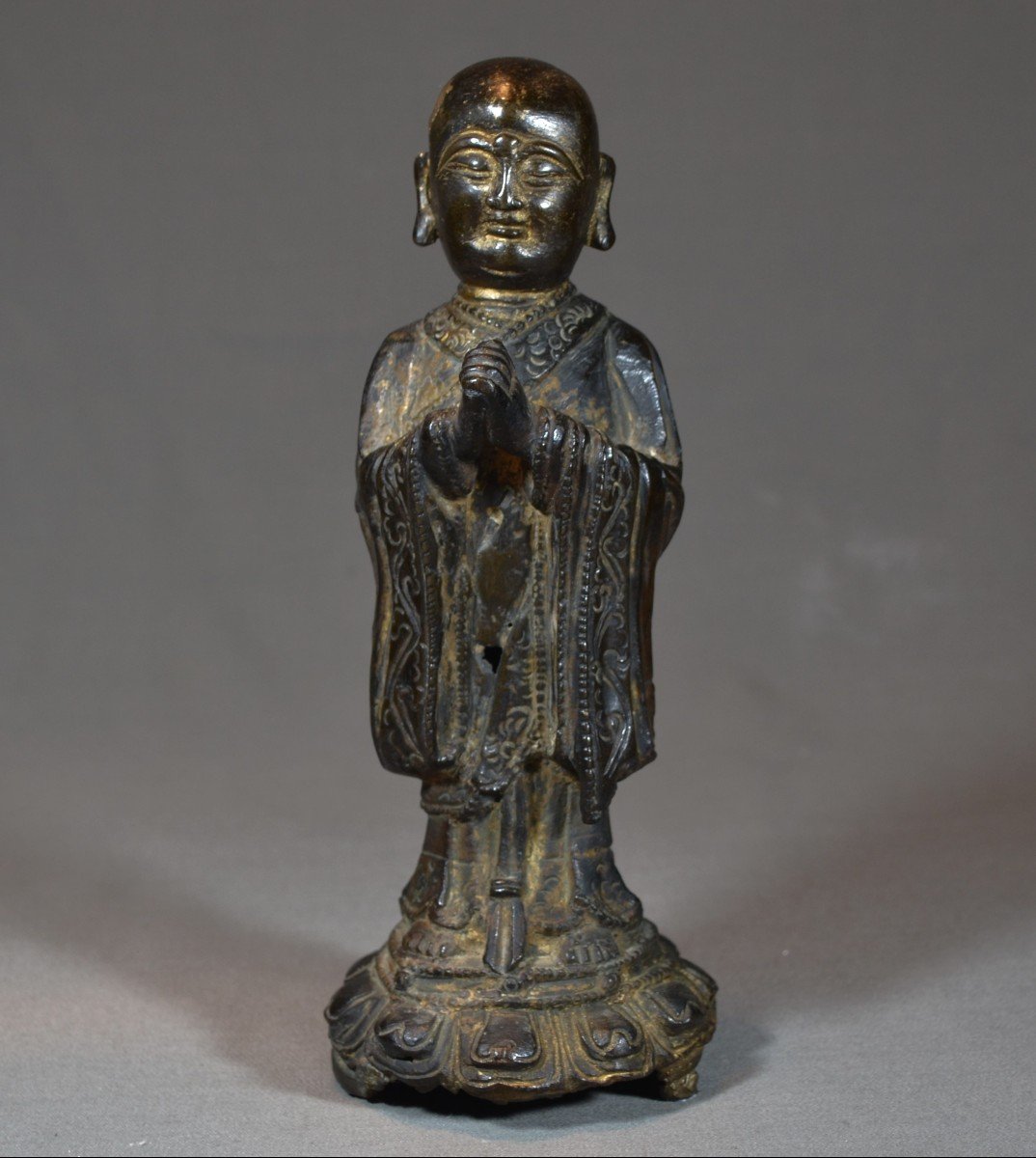 Moine En Bronze.chine Dynastie Ming 17°siècle Ou Antérieur.-photo-3