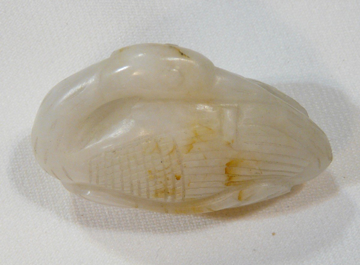 Goose Pendant In White Jade Stained With Rust. China 18th Century Or Earlier;-photo-4