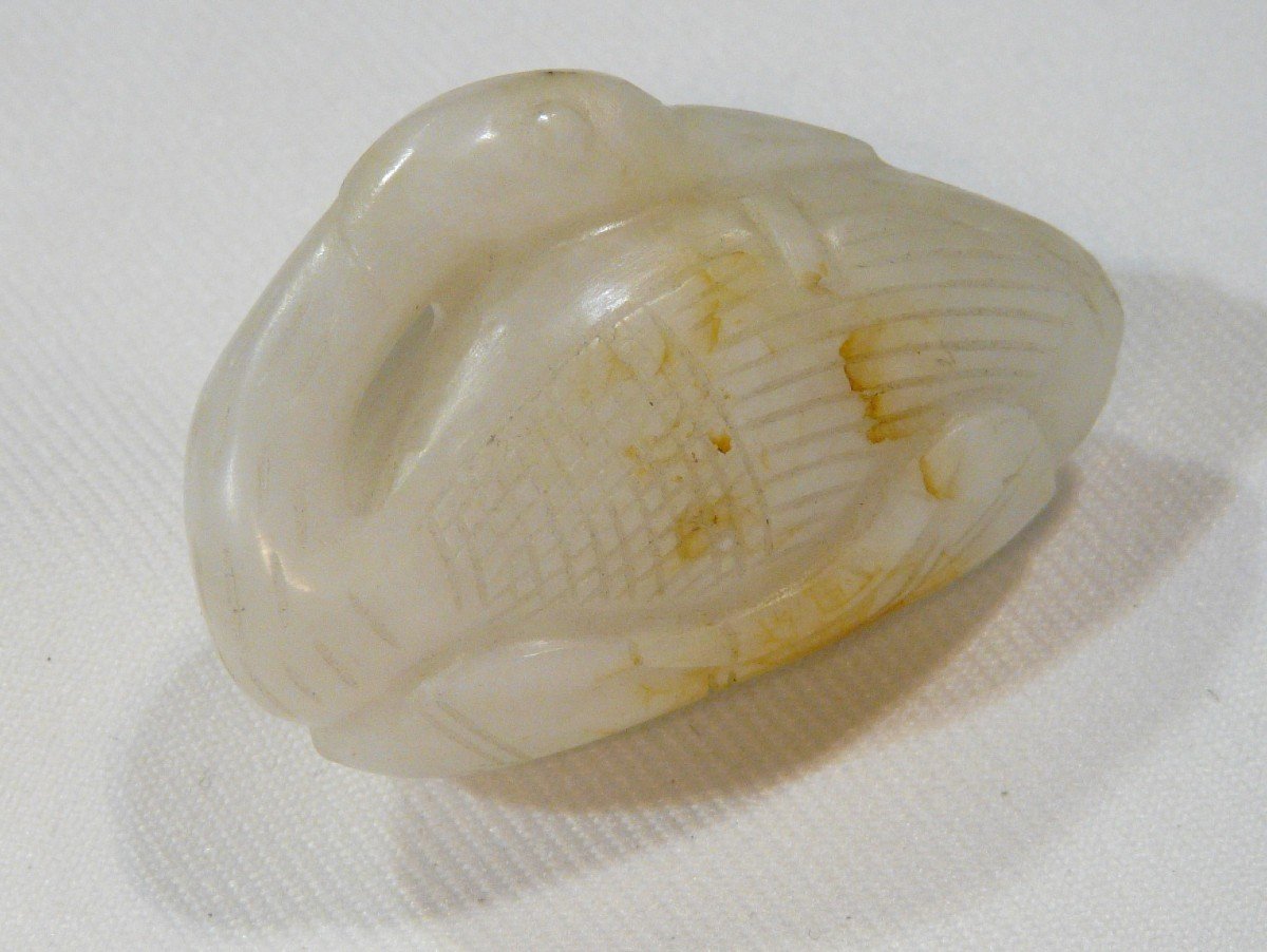 Goose Pendant In White Jade Stained With Rust. China 18th Century Or Earlier;-photo-6