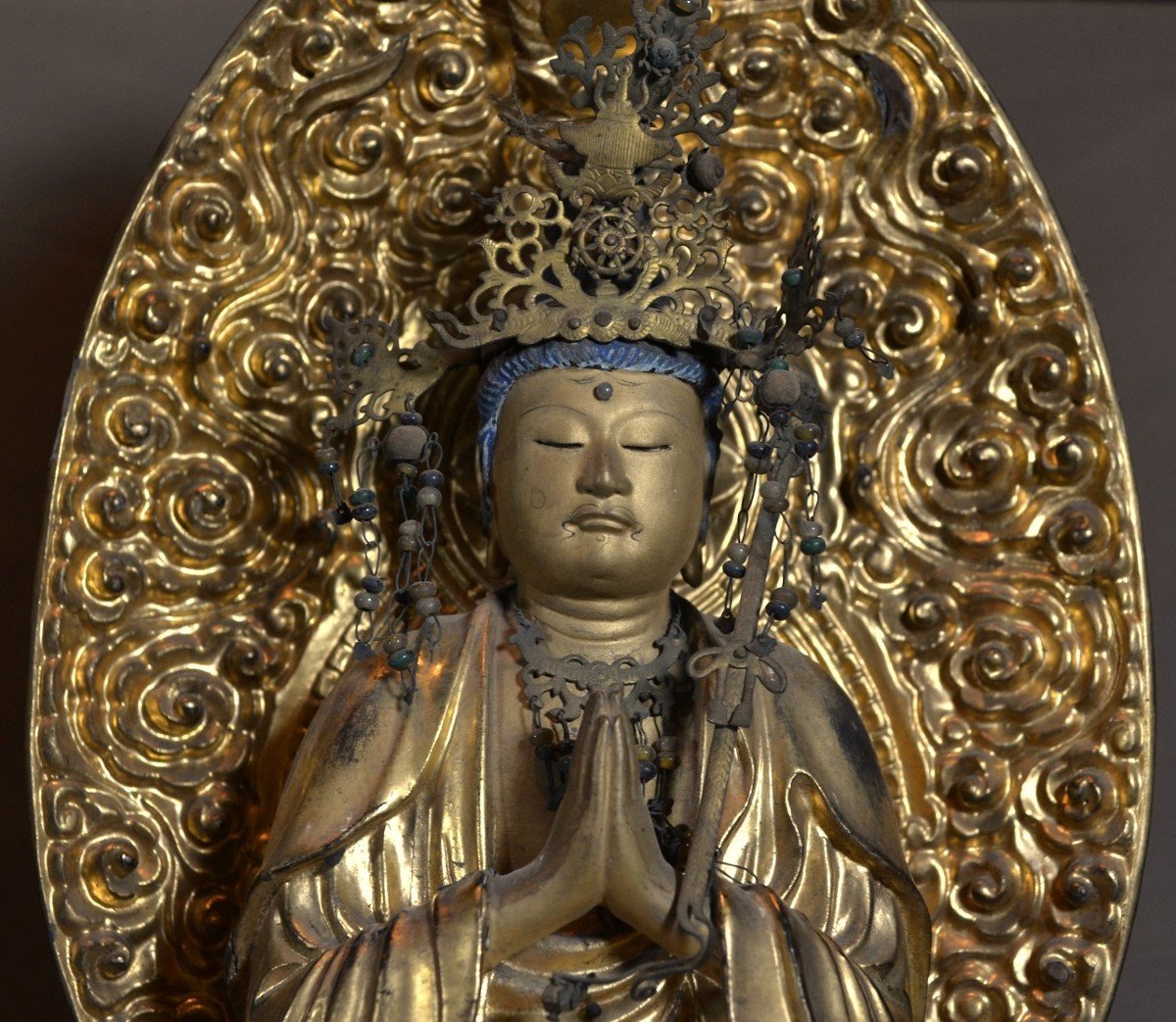 Japanese Altar In Gilded Lacquered Wood. Buddhist Trinity 15th And 18th Century.-photo-3