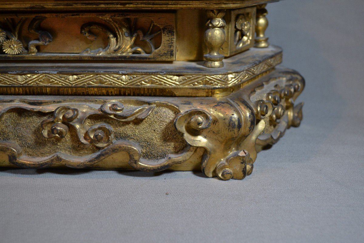 Japanese Altar In Gilded Lacquered Wood. Buddhist Trinity 15th And 18th Century.-photo-2