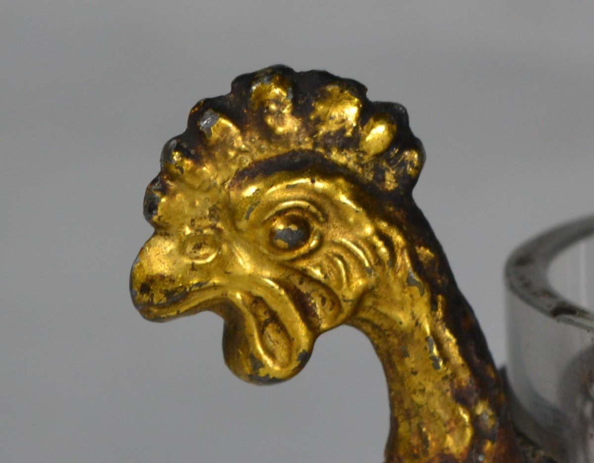 Nightlight In Gold Metal And Glass. Rooster Decoration. France, End Of The 18th Century.-photo-2