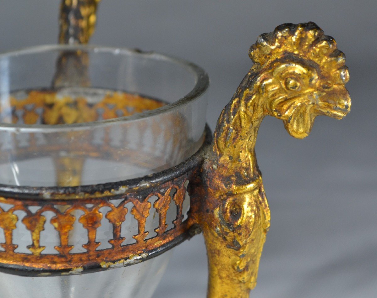 Nightlight In Gold Metal And Glass. Rooster Decoration. France, End Of The 18th Century.-photo-4