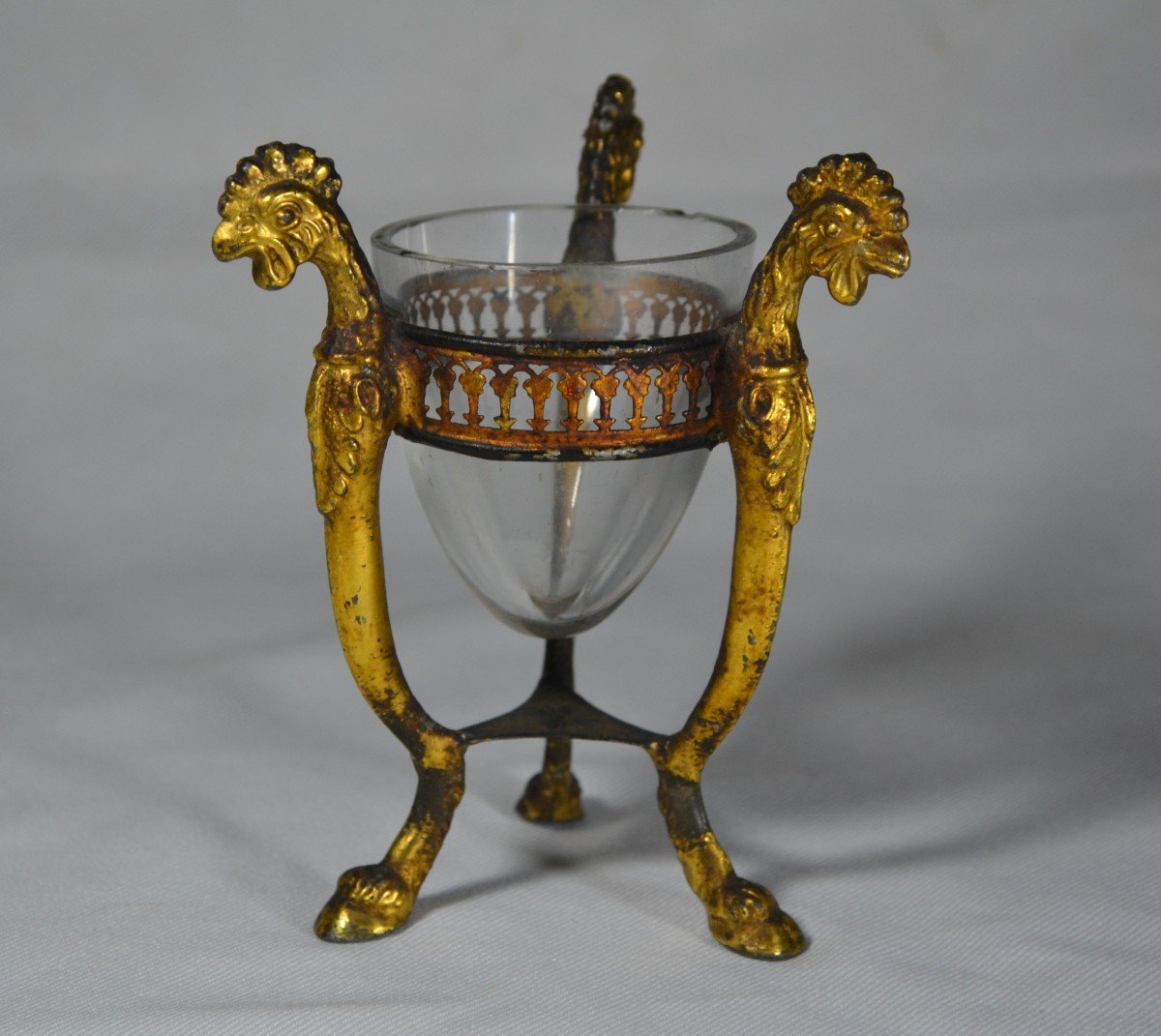 Nightlight In Gold Metal And Glass. Rooster Decoration. France, End Of The 18th Century.-photo-1