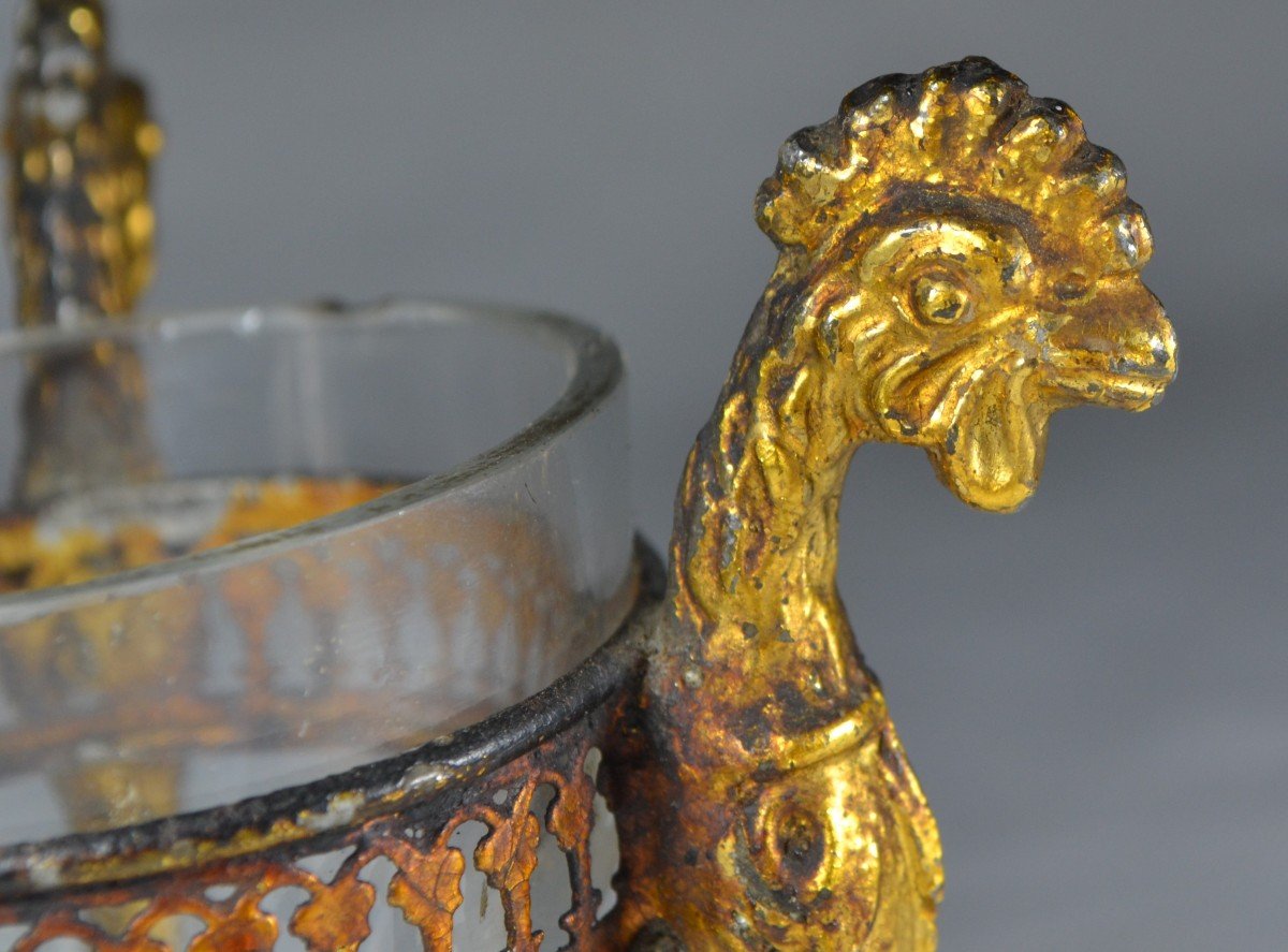 Nightlight In Gold Metal And Glass. Rooster Decoration. France, End Of The 18th Century.-photo-8