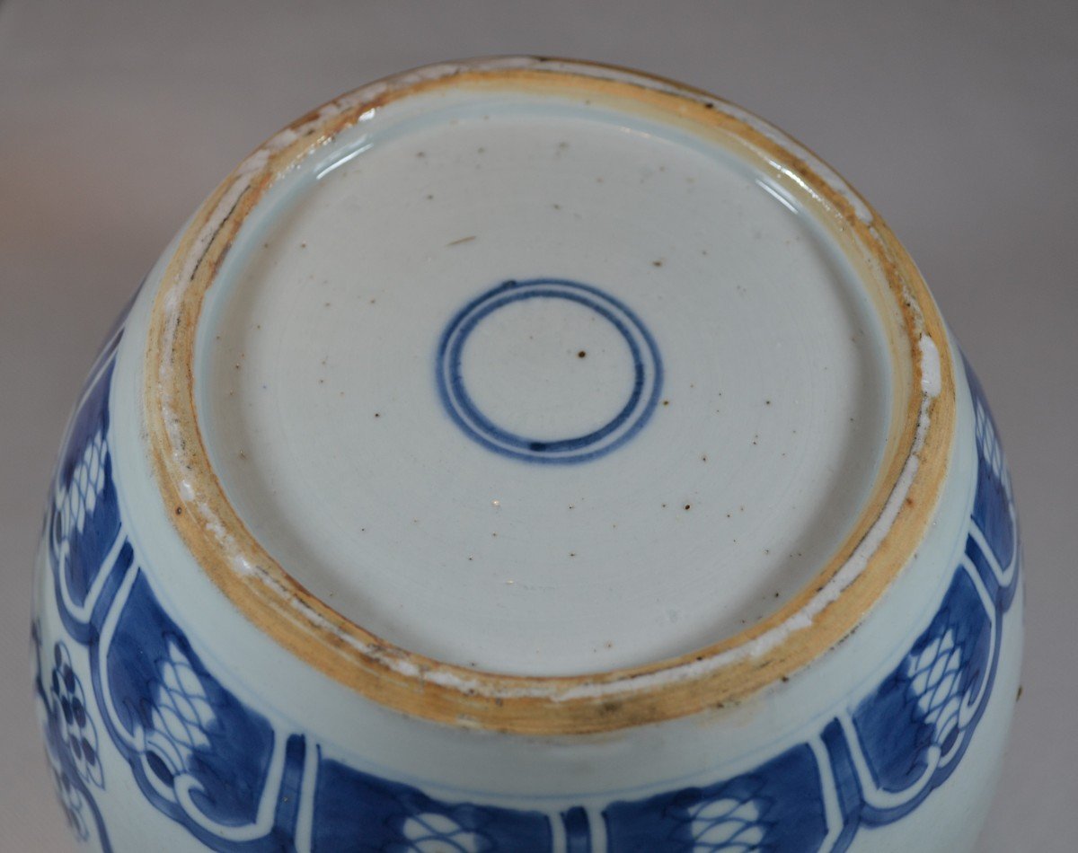 Pair Of Covered Jars In White And Blue Chinese Porcelain. 17th Century Period.-photo-3