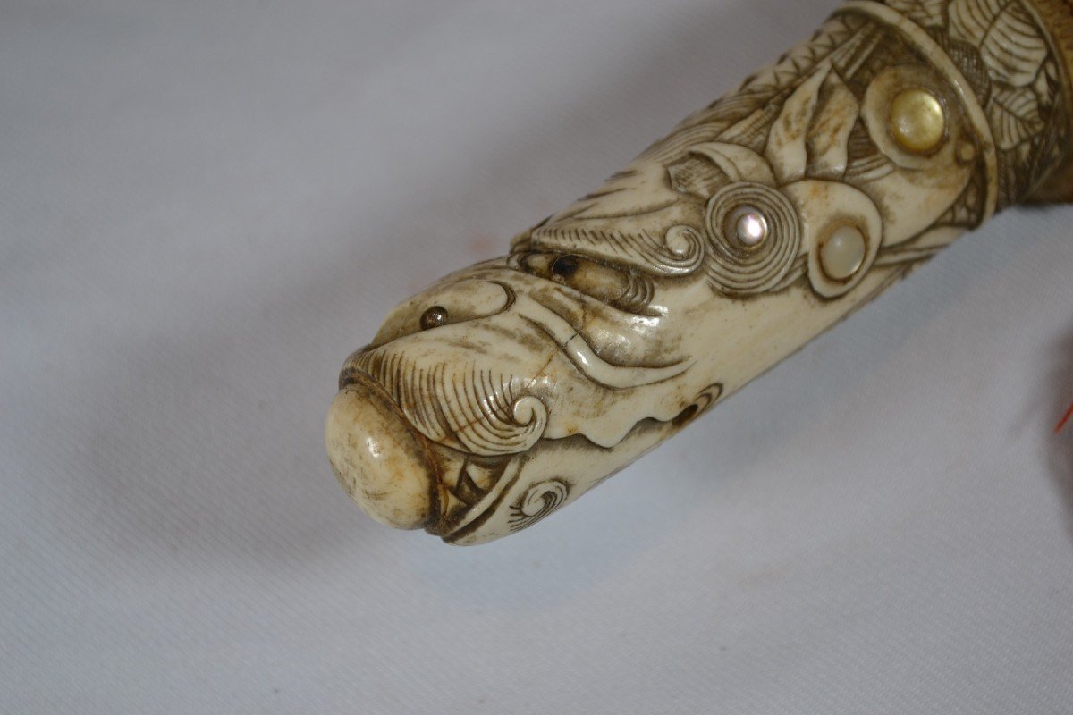 Japanese Carved Bone Dagger (tanto). Signed. Meiji Period. End Of 19th Century.-photo-2