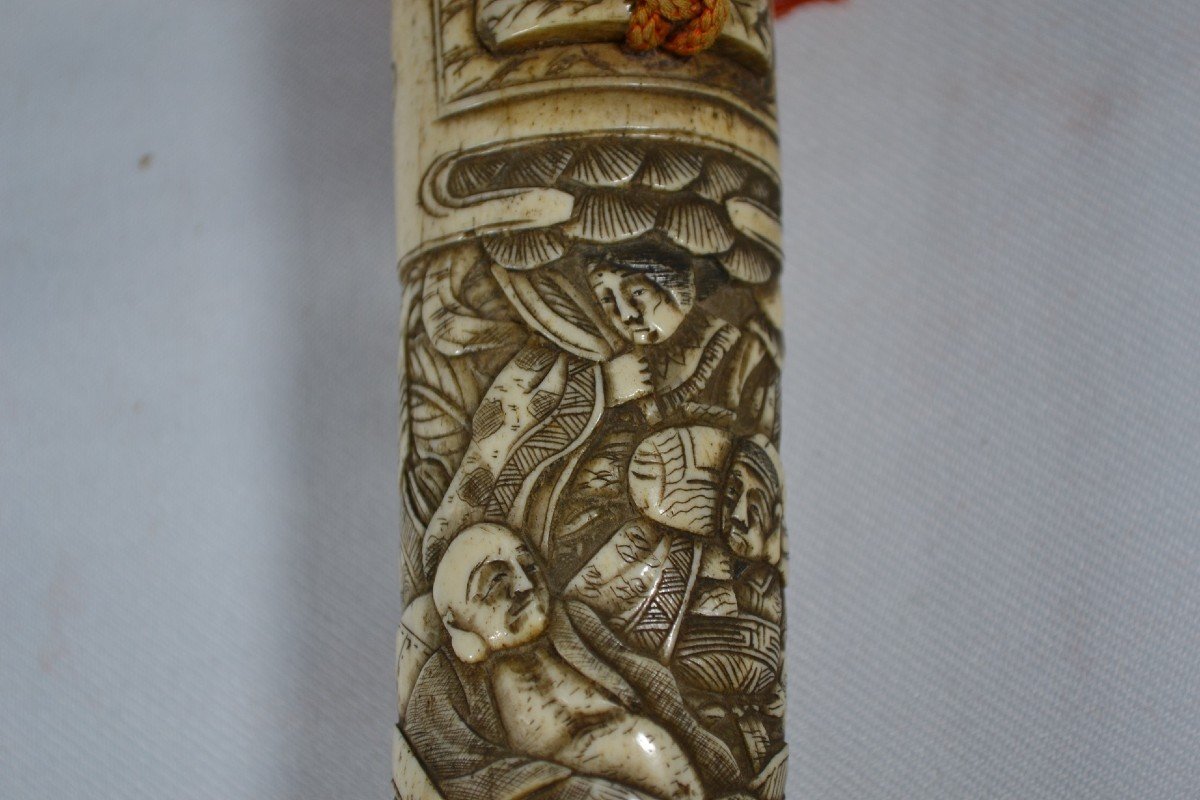 Japanese Carved Bone Dagger (tanto). Signed. Meiji Period. End Of 19th Century.-photo-5