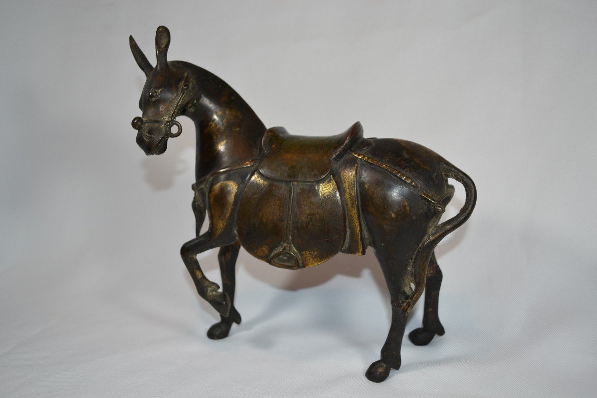 Su-shi Chevauchant Sa Mule En Bronze Doré d'époque Ming, Chine 17e Siècle-photo-2