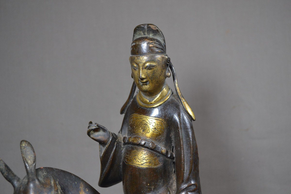 Su-shi Chevauchant Sa Mule En Bronze Doré d'époque Ming, Chine 17e Siècle-photo-5