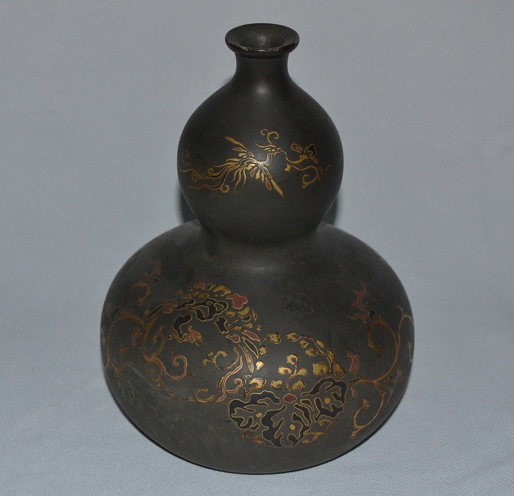 Bottle (tokkuri) In Lacquered And Gold Powdered Pewter. Japan 19° Edo Or Meiji.-photo-2