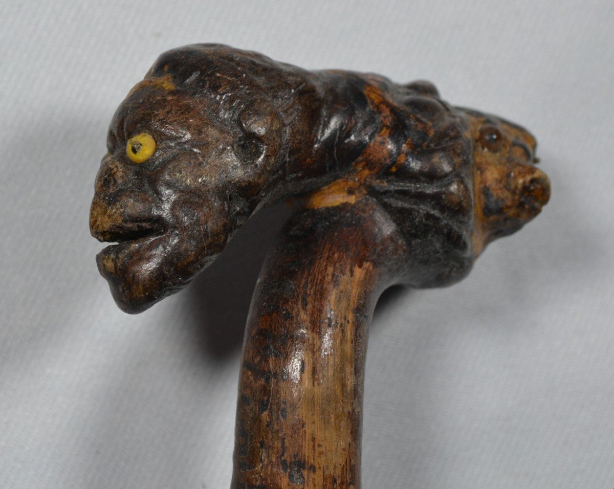 Wooden Cane Carved With Creatures. Old Folk Work-photo-2