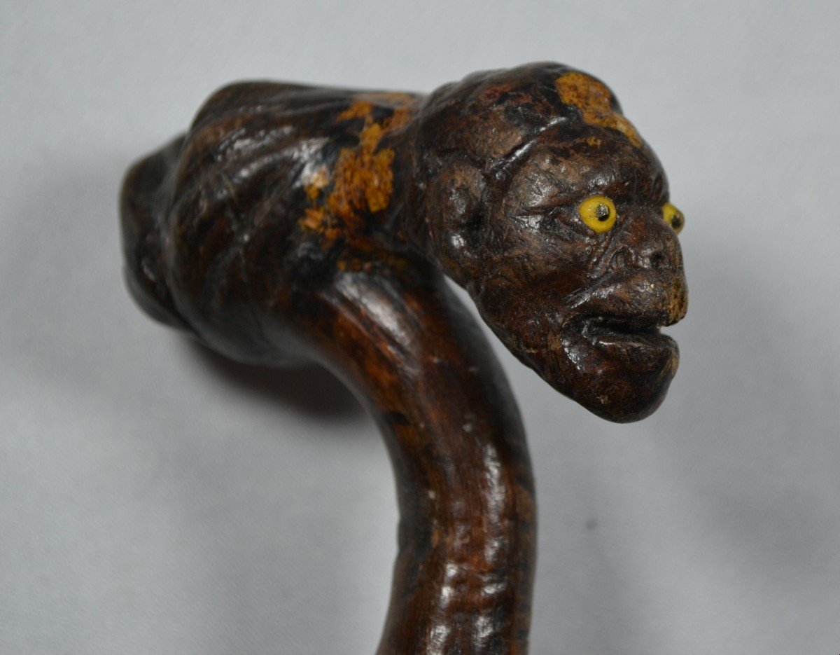 Wooden Cane Carved With Creatures. Old Folk Work-photo-3