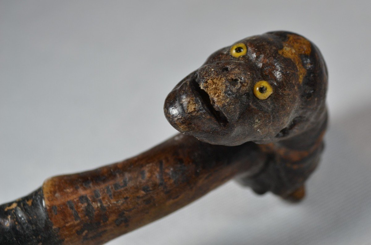 Wooden Cane Carved With Creatures. Old Folk Work-photo-1