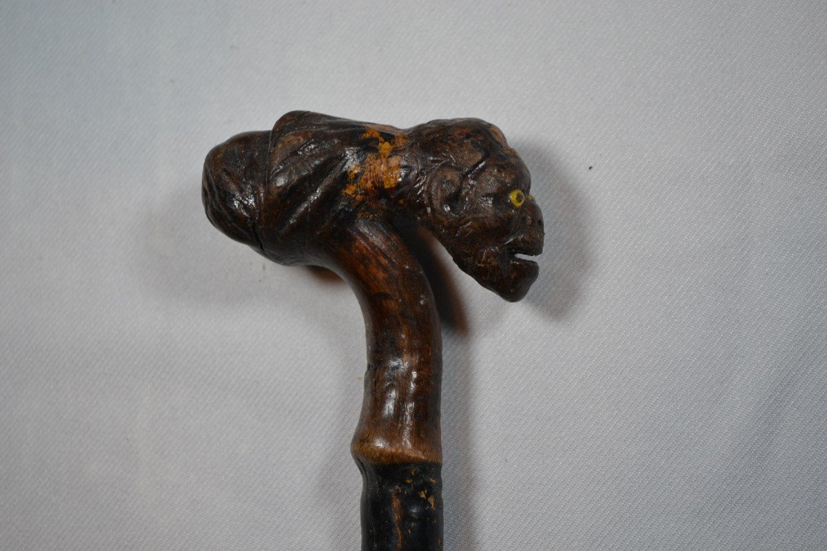 Wooden Cane Carved With Creatures. Old Folk Work-photo-5