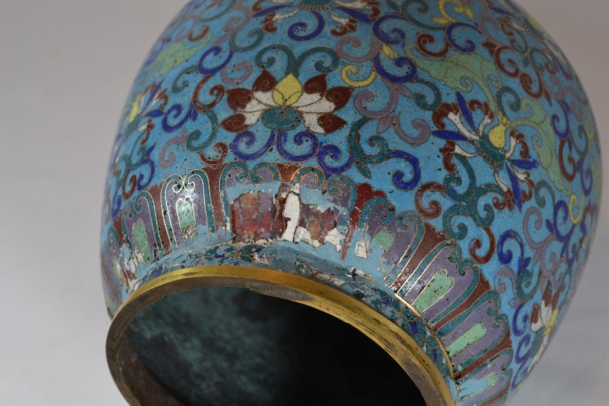 Vase Chinois En émaux Cloisonné. Chine époque Qing.qianlong Jiaqing.-photo-2